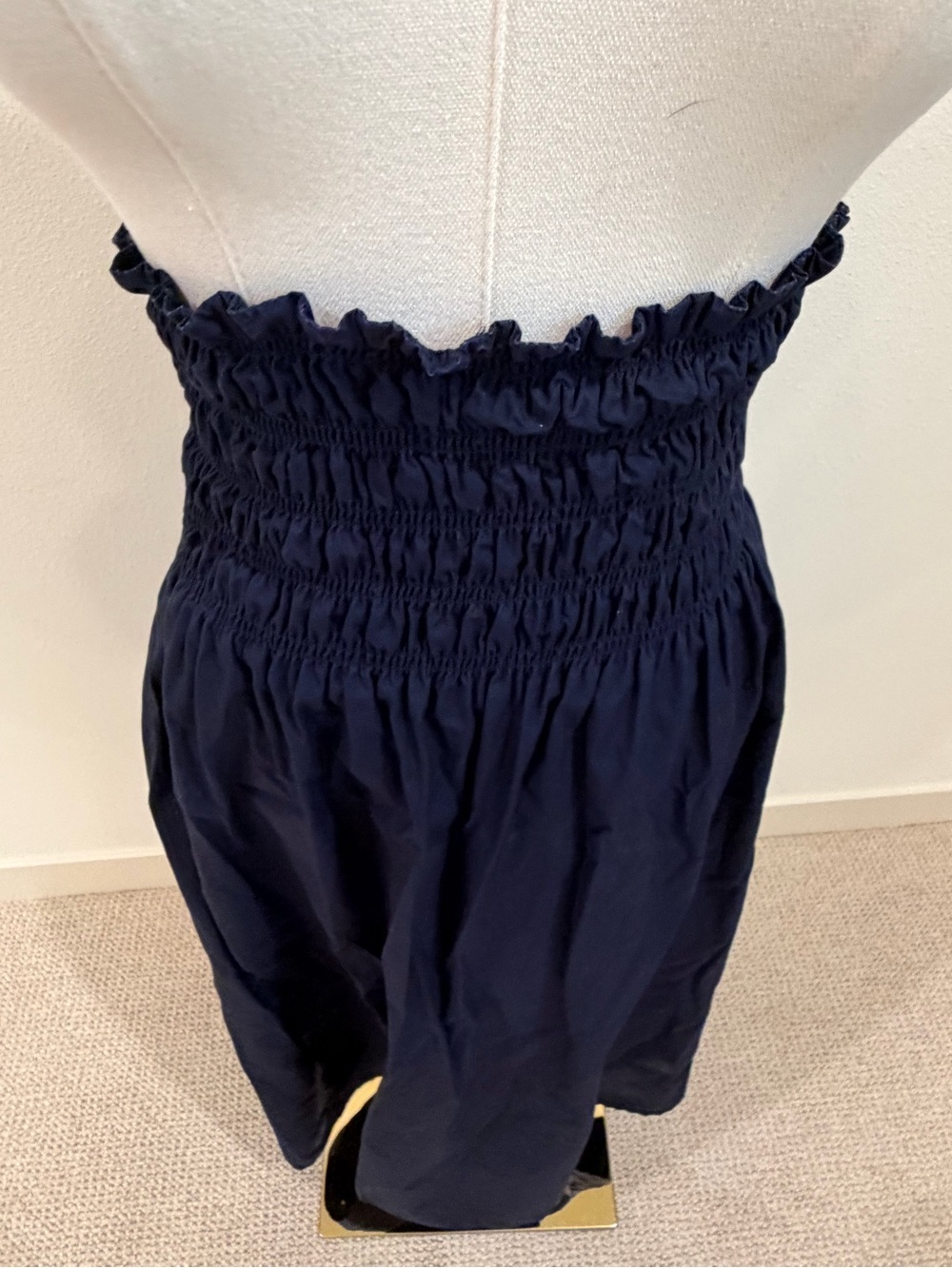 LOFT Navy Smocked Midi Skirt